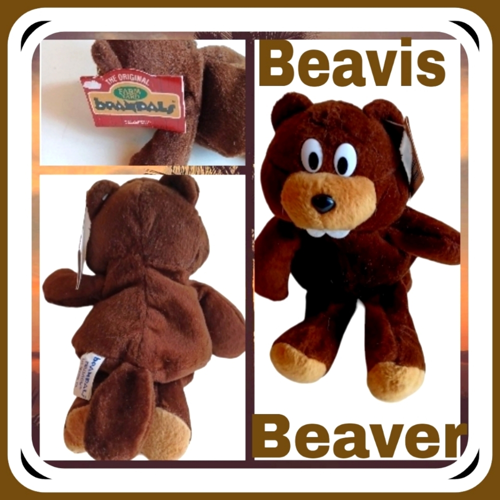 Vintage Kellytoy Original Farm Yard Beanpal, Blush Beavis Beaver-New